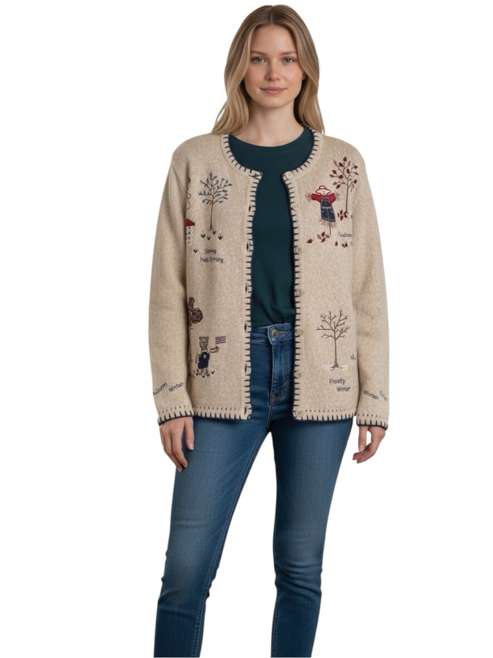 VTG. Hand Embroidered Christopher & Banks All Season Button Cardigan. Size M